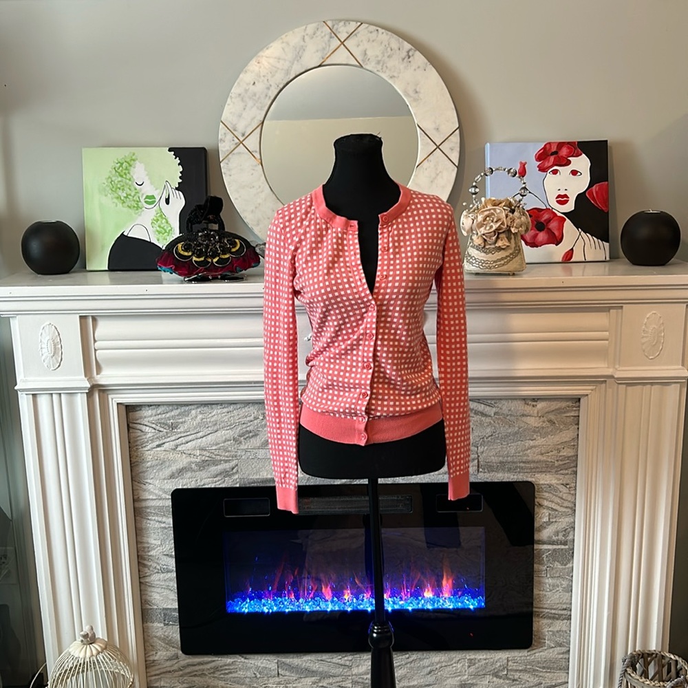 Tommy Hilfiger XXS 1950s style cardigan pink with white squares